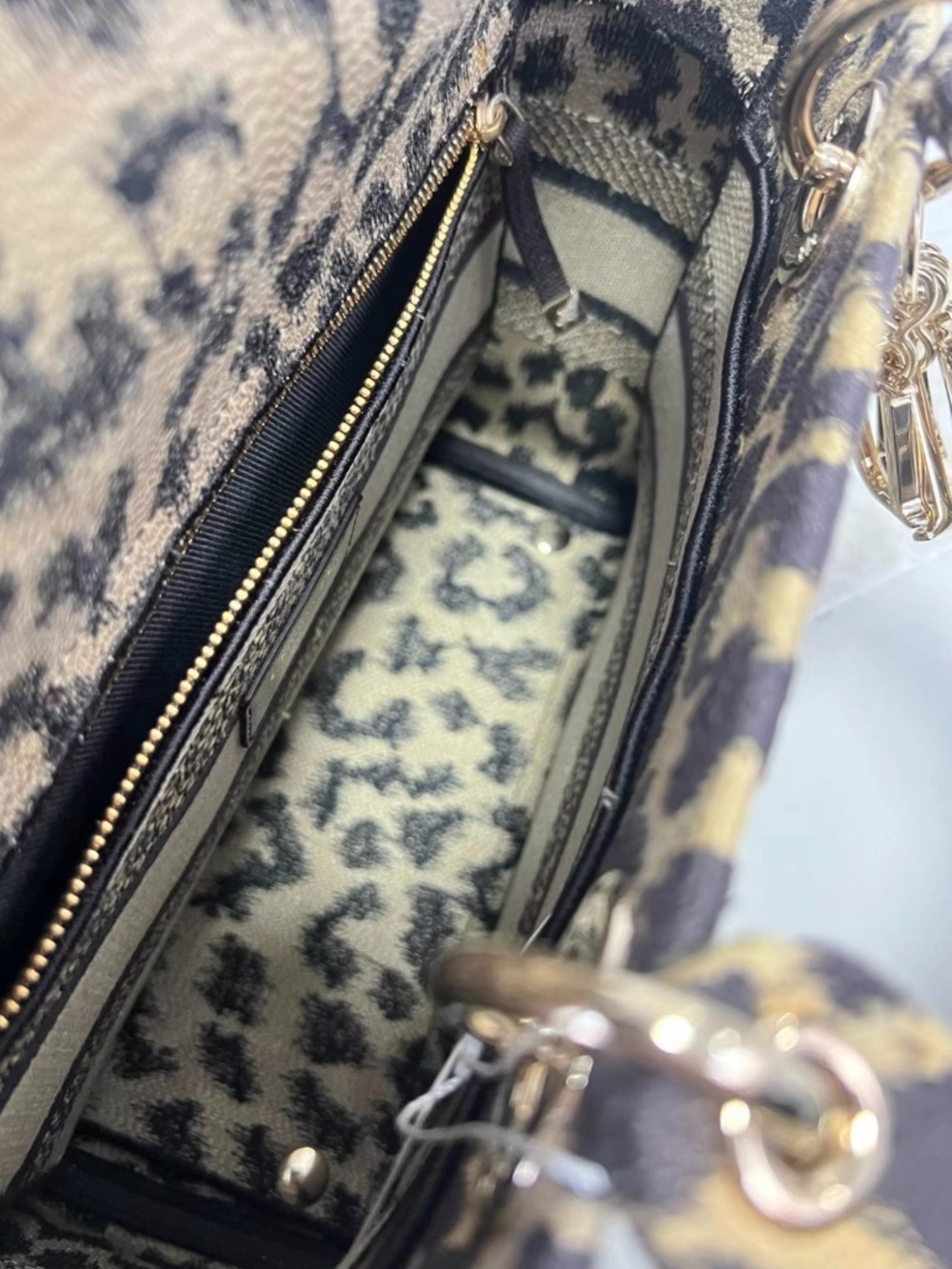 Dior Lady Dior Leopard Embroidery Medium Gold Hardware Top Handle Bag - Picture 8 of 9